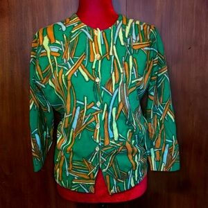 Vintage Darlene MINKLAM Hand Screen Print Bombshell Cardigan 38
